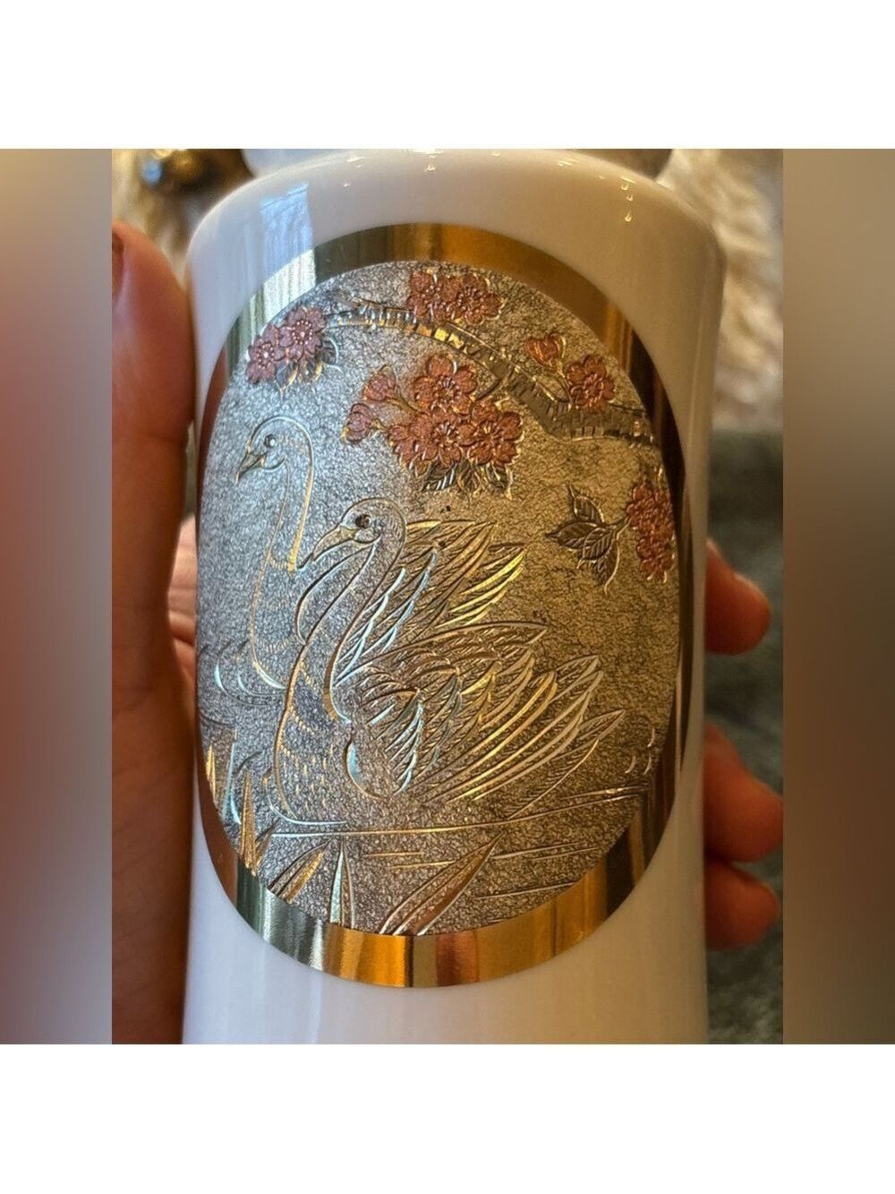VINTAGE Japanese Chokin Art Vase • 24K Gold Swan Relief • Porcelain • EUC - Picture 8 of 15